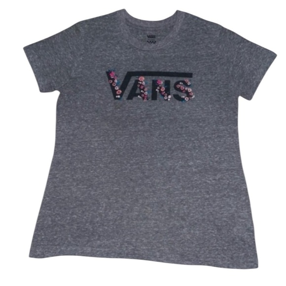 Vans Women’s Small Gray Floral Emblem T-Shirt Short Sleeve Crew Neck cotton - Picture 2 of 6